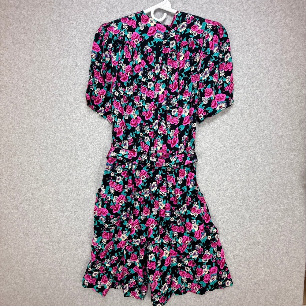 E.D. Michaels Floral Romper 9/10P Multicolor VTG 90s Cottagecore Shoulder Pads - Picture 6 of 15